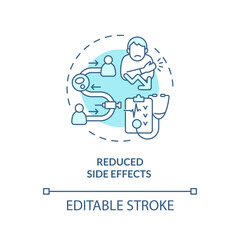 2D editable blue reduced side effects icon, monochromatic isolated vector, thin line illustration representing cell therapy.