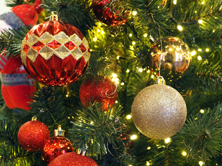 Christmas and new year decorations, close-up, holiday concept. There is free space for text on the photo.