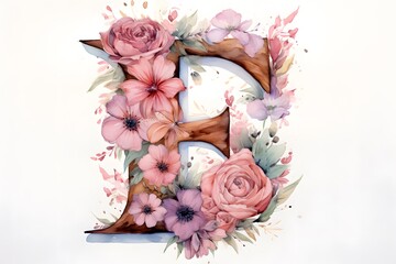 Nursery Theme Watercolor Clipart: Delightful '7' Letter with Floral Illustration