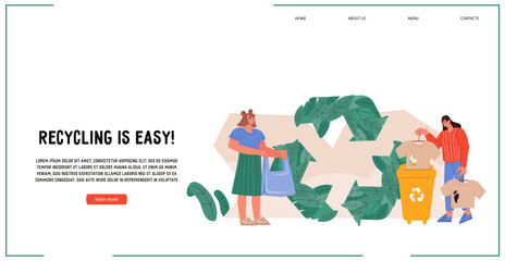 vectoRecycling and reusing website banner for promoting ecology and reducing waste, different ways to recycle and dispose of plastic and other materials, flr illustration isolated on white background.