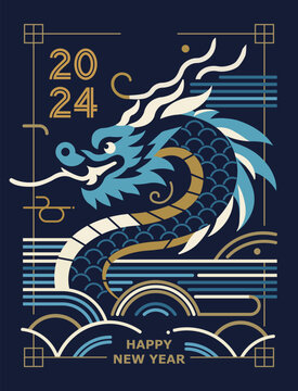 2024 New year's card design, Oriental blue dragon