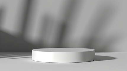 Empty gray round  podium stage with composition with tropical palm leaves and light on the wall. Mockup for presentation, branding products, cosmetics food or jewellery. gray podium