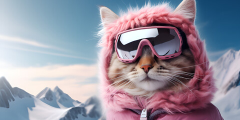  A Cat wearing VR glasses sunglasses mammal animal,Cool Cat Chronicles: Stylish Feline Sporting Sunglasses - obrazy, fototapety, plakaty