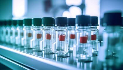 Medical Ampoule Production Line at Modern Modern Pharmaceutical Factory. Glass Ampoules