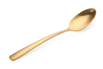 One shiny golden spoon isolated on white
