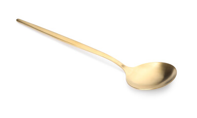 One shiny golden spoon isolated on white