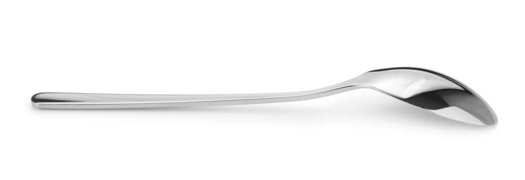 One shiny silver spoon isolated on white