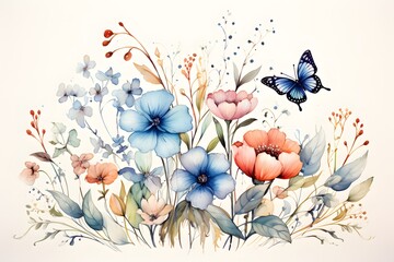 Playful 'M' Letter Clipart: Watercolor Flowers for Nursery