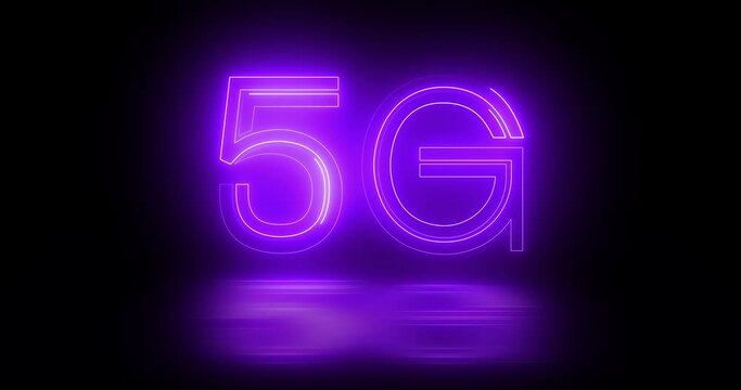 4K 5G neon background text moving animation on black background, concept of global networking and digital future with wireless broadband connections. Binary bg for cloud computing, coding, programming