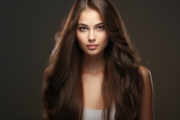 Fototapeta premium model young hairstyle perfect woman smooth hair long Beautiful beauty portrait face fashion make-up glamour skin white coiffure blond eye person care studio brunette healthy lady isolated straight