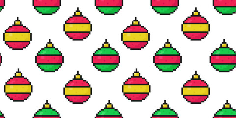 christmas pixel balls pattern, new year celebration, holiday cover, seamless pattern for wrapping, backgrounds, phone case and more, vector illustration