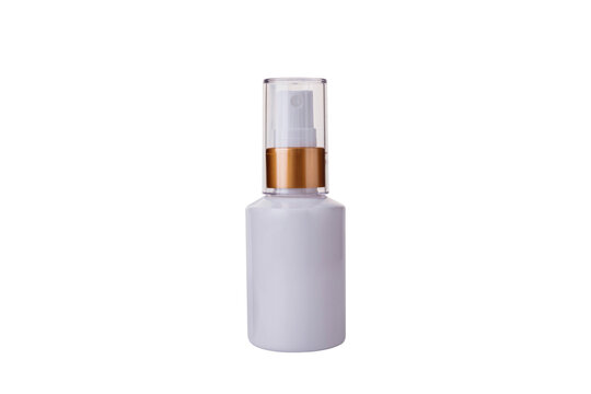 Hand Sanitizer Spray Bottle Hand Sanitizer Liquid Alcohol Antibacterial Plastic bottle with atomizer pump isolated on white background.