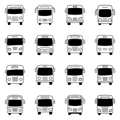 Set of bus icon. Hand drawn doodle vector design.