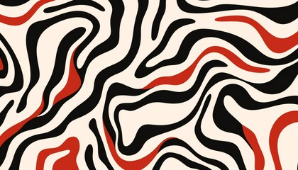 Seamless Banner of Doodle Bold Lines. Black and White Wallpaper with Wavy Swirled Brush Strokes