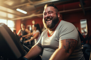Fototapeta na wymiar Overweight man training in gym