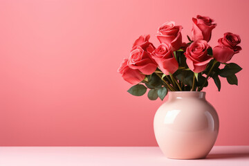 bouquet of red roses in vase on the table