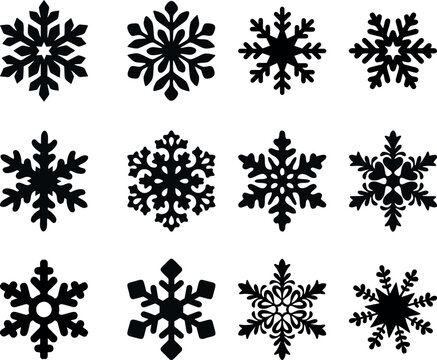 Set Of Snowflakes For The New Year For Laser Cutting. Snowflake Silhouette For Paper Stencil