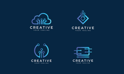 Cloud network logo, cloud gradient logo design template vector.