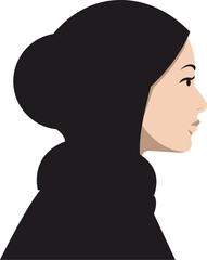 Portrait of a young Arab woman in traditional attire, head and shoulders profile view. Ethnic diversity concept.