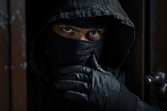 Thief in mask balaclava and hood