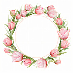 Round frame with pink tulips greeting card