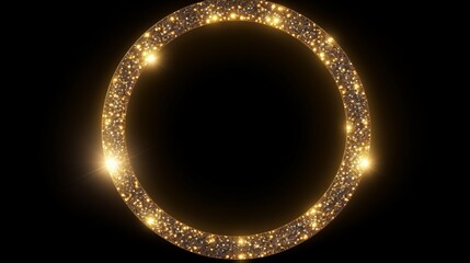 golden frame with a golden glittering ring isolated on a black background.