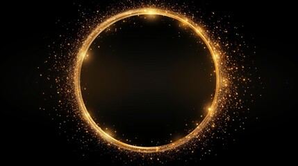 golden frame with a golden glittering ring isolated on a black background. - obrazy, fototapety, plakaty