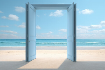 Open door in the sea concept New Beginnings, Gateway to Success, Unlocking Potential, Access to Dreams, Fresh Start, AI generative..