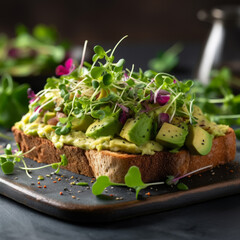 Healthy avocado toasts for breakfast or lunch with rye bread