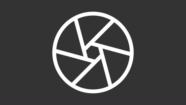 2D white creative thin line animation of camera shutter, HD video with transparent background, seamless loop 4K video representing UI icons.