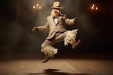Deurstickers chicken dancing tip tap illustration © Andrea Izzotti