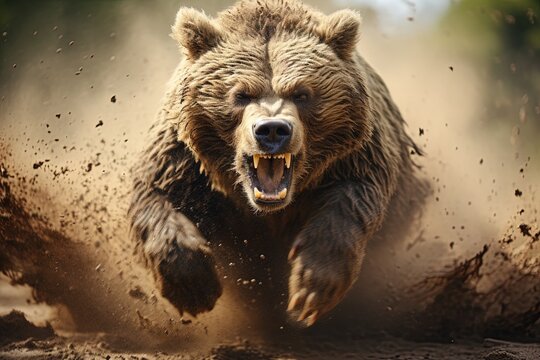 enraged grizzly brown bear charging you