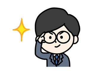 メガネが光る男性のイラスト③