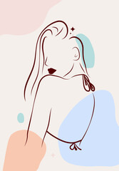 Short Hair Woman Simple Art Line Background