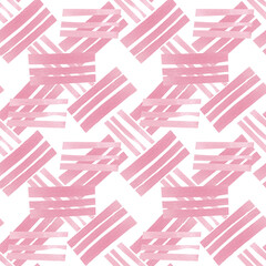 Chaotic pink strokes. Seamless abstract pattern of watercolor brush strokes