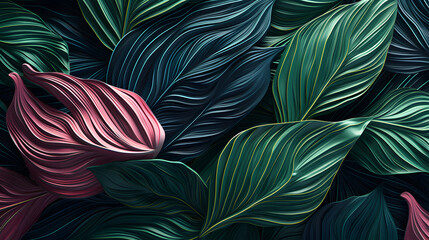 tropical leaves 3d texture marble. generative AI.