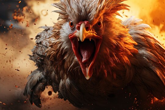 enraged chicken attacking you in flames