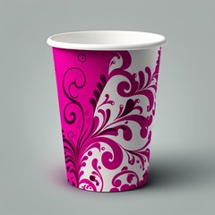 Disposable paper cup in trendy color Viva Magenta for drink pattern flower empty Generative AI 