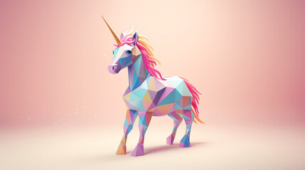 Unicorn Made from Pink Blue Purple Triangles Mythical
