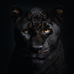 Black panther face on dark background 