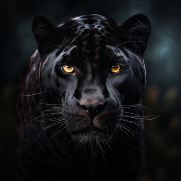 Black panther face on dark background 