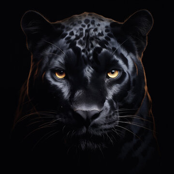 Black panther face on dark background 