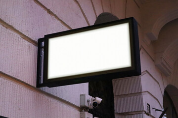 Outdoor hanging mounted sign on the wall mockup template. Signboard mock up for logo presentation.