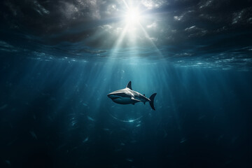 Obraz premium Celestial Shark Eclipse - a surreal composition