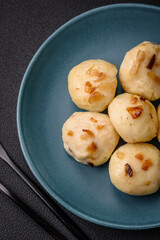 Delicious fresh cooked homemade dumplings with cheese, potatoes and salt