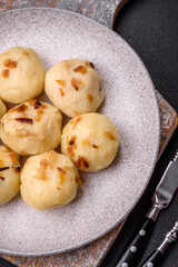 Delicious fresh cooked homemade dumplings with cheese, potatoes and salt