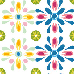 Fototapeta premium Retro flower abstract seamless pattern background, AI generated