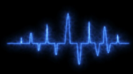 EKG and Cardio symbol. Health and Medical concept. Heartbeat line. Cardiogram cardiography oscilloscope screen blue illustration background. Emergency ecg monitoring. blue glowing neon heart pulse.