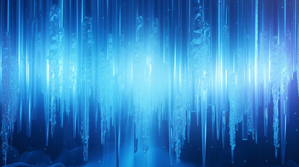 Luminous neon light design with an array of blue and silver icicles on a frosty 3D texture