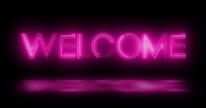 
4K Welcome neon sign board retro style animation in black background. Welcome title greeting motion graphic invitation advertisement glowing trendy message video in UHD. Welcome outline.
